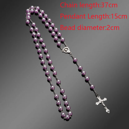 New Fashion Handmade Round Glass Bead Catholic Rosary Quality Bead Cross Necklace Beads Cross Religious Pendants Necklace