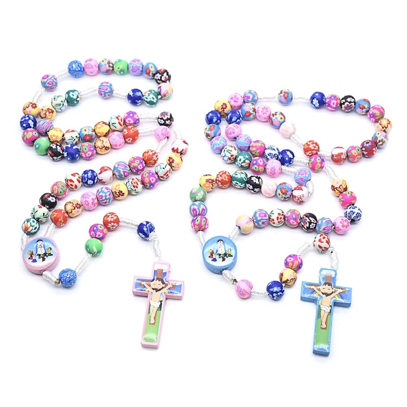 Rosary Necklace Catholic Rose  Beads Religion Long Chain Children Jewelry Charm Gifts DropShipping