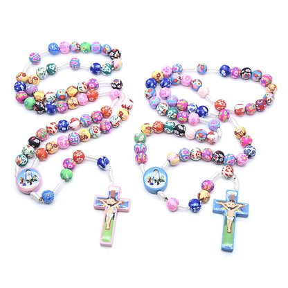 Rosary Necklace Catholic Rose  Beads Religion Long Chain Children Jewelry Charm Gifts DropShipping