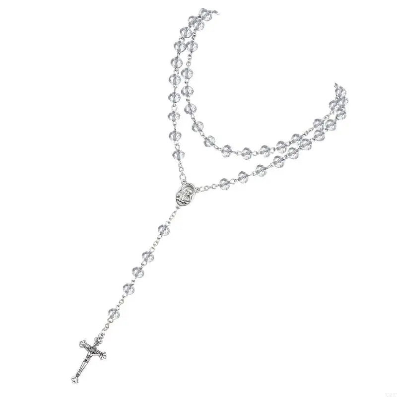 Crystal Beads Rosary Catholic Necklace Rosary First Communion Rosary Gift X3UC