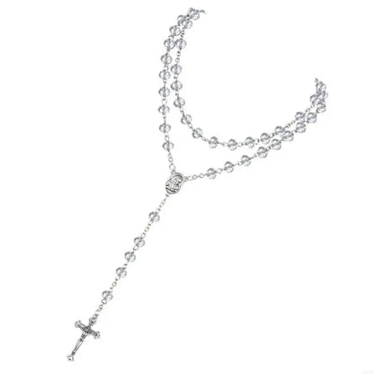 Crystal Beads Rosary Catholic Necklace Rosary First Communion Rosary Gift X3UC