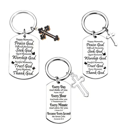Stainless Steel Cross Keychain Christian Jewelry Religious Gifts For Friends Family Faith Based Gift Ideas Bible Accessories
