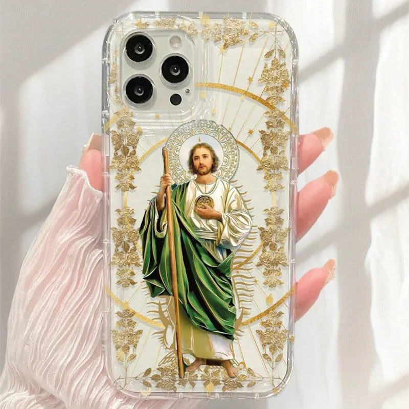 Saint Jesus Print Clear Phone Case For IPhone 16 16E 15 14 13 11 12 Pro Max X XS XR 7 8 16 Plus SE2020 Shockproof Soft TPU Cover