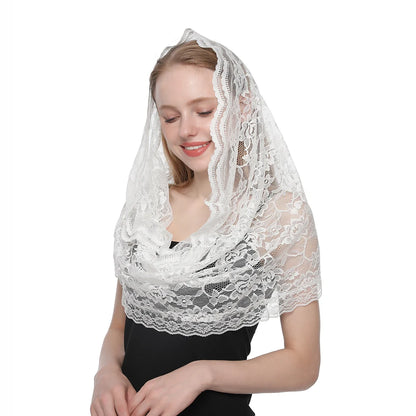 White Women Spanish Mantilla Lace Catholic Veil Chapel Scarf for Church Shawl Head Covering Scarf Mass Shawl Muslim Woman Veil