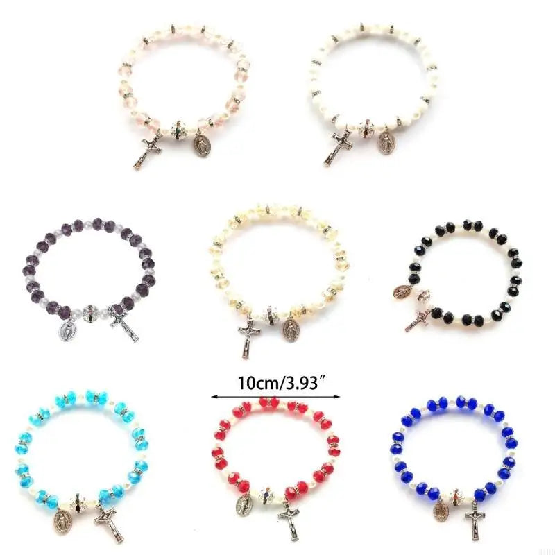 Rosary Bracelet Elastic Bead Jewelry Men Hand Decoration Supplies