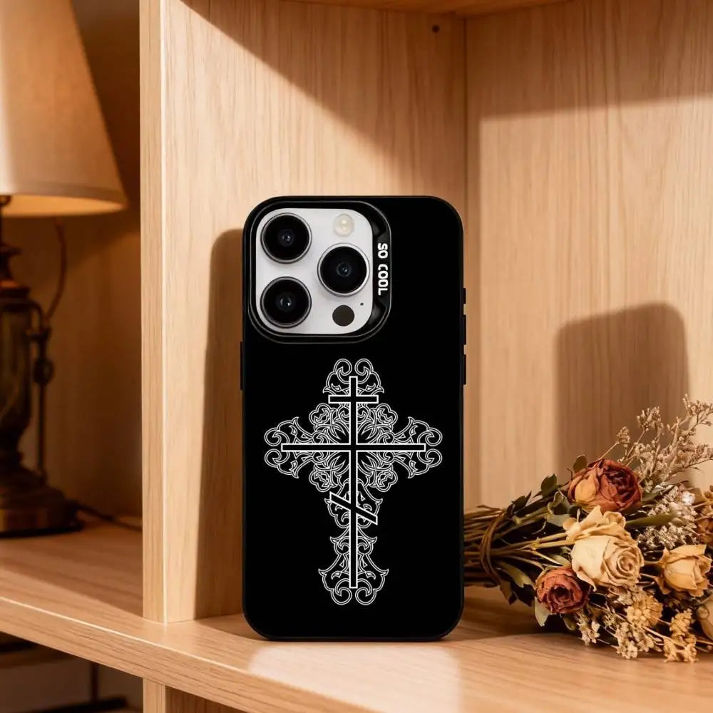 Orthodox Christian Cross Icon   Phone Case For iPhone17,16,15,14,13,12,11 Plus,Pro Max Black Candy silver phone case