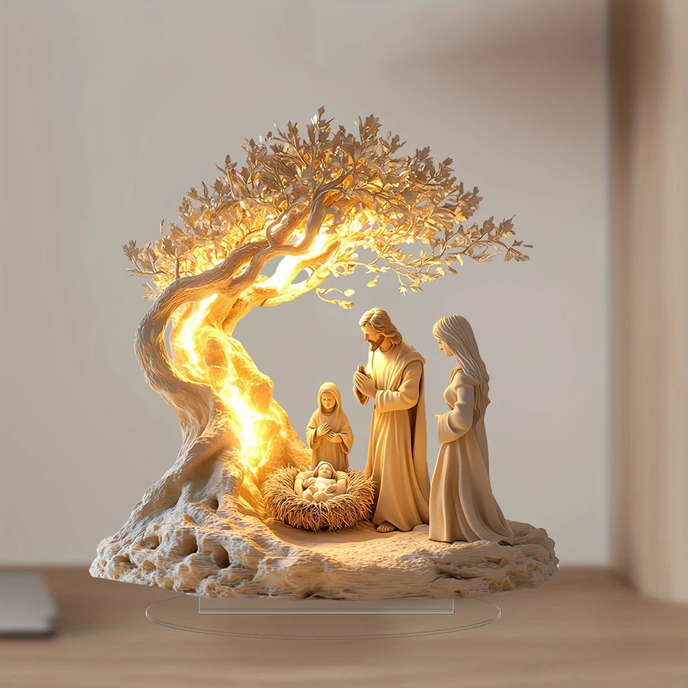 Desktop Decoration Family Statue Tree Of Life Newborn Acrylic Desktop Decoration Ornament 2D Flat Desktop Decorative Suppiles