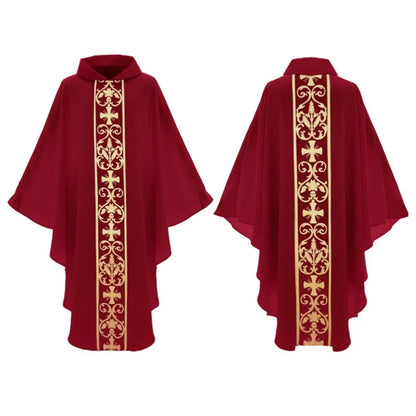Halloween Costume Monk Church Priest Cape Cross Print Robe Dress Jesus Religion Christ Minister Clergy Men Gown Cloak for Adult