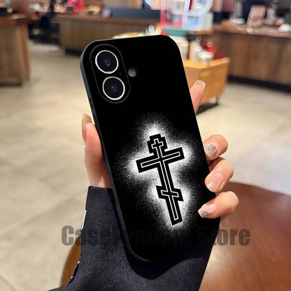 Orthodox Cross Icon Jesus God Phone Case For iPhone 17,16,15,14,13,12,11,Pro,Max,Plus Black Shockproof Soft Cover