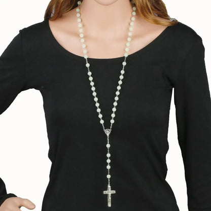 Glow In The Dark Rosary Beads Necklace Cross Pendant Necklace - Luminescent Catholic Rosary Religious Jesus Chains For Women Men