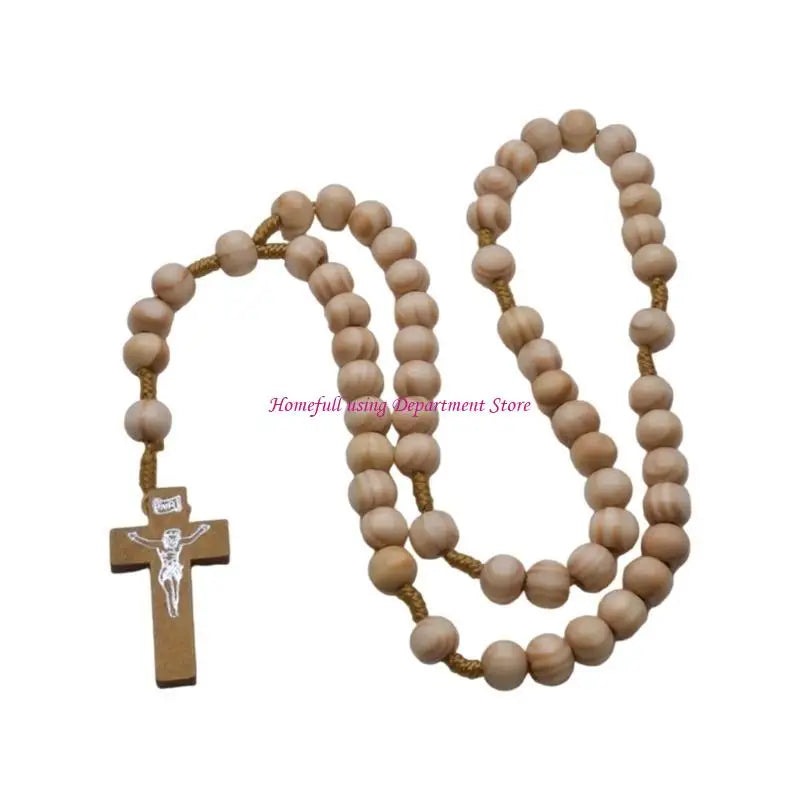 Catholic Prayer Beads Rosary Necklace with Wooden Crosses Pendant Religious Accessories for Communion and Baptisms