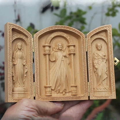 Hot Sale Joseph Holy Family Statue Beech Wood Tri Fold Box Religious Gift Decor