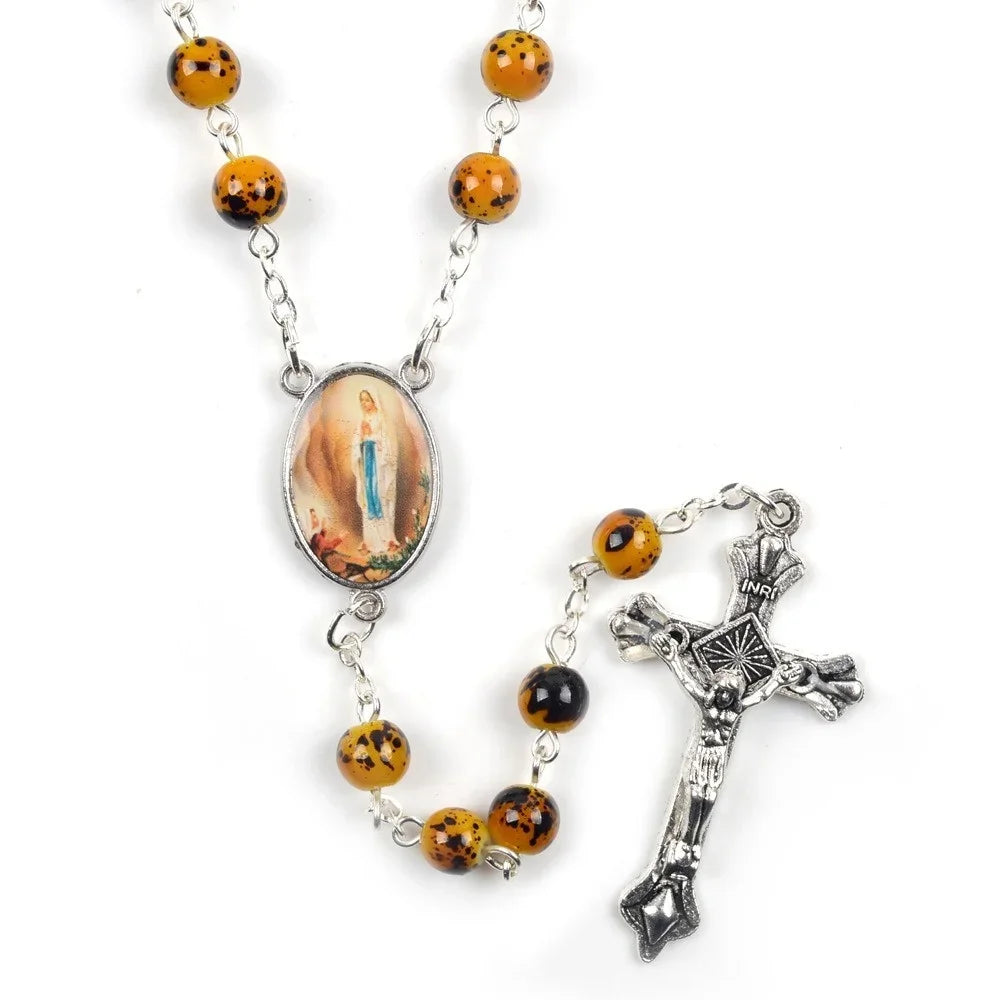 6mm Acrylic Glass Beads Rosary Necklace with Pearl Our Father Beads with Virgin Mary Boys and Girls