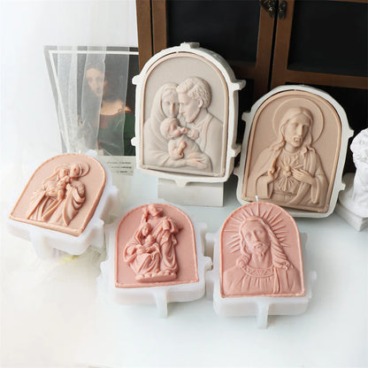 Catholic Family of Three Silicone Candle Mold Jesus Virgin Mary Figurine Resin Molds Religious Gypsum Ornaments Making Supplies