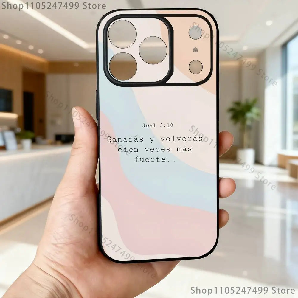 Spanish Jesus Bible Verse Phone Case For iPhone 17,16,15,14,13,12,Pro,Max,Plus,E,SE4,Air,Mini Black Soft Box