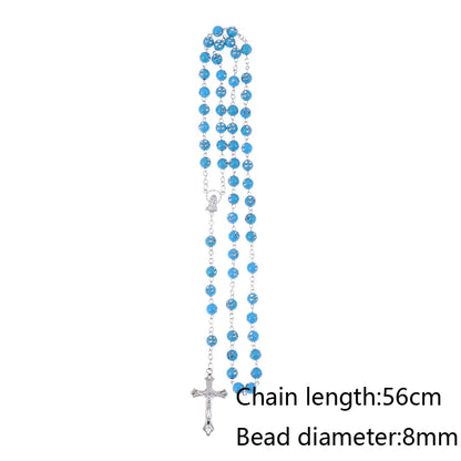 New Fashion Handmade Round Glass Bead Catholic Rosary Quality Bead Cross Necklace Beads Cross Religious Pendants Necklace