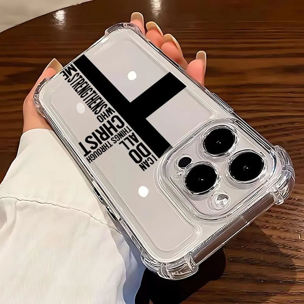 Bible Cross Transparent Anti Drop Phone Case Suitable for iPhone 17 16 15 14 13 12 11 Pro/Max/Plus Anti Shock Back Cover