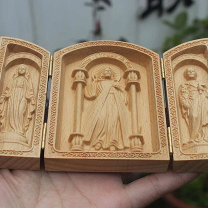 Hot Sale Joseph Holy Family Statue Beech Wood Tri Fold Box Religious Gift Decor