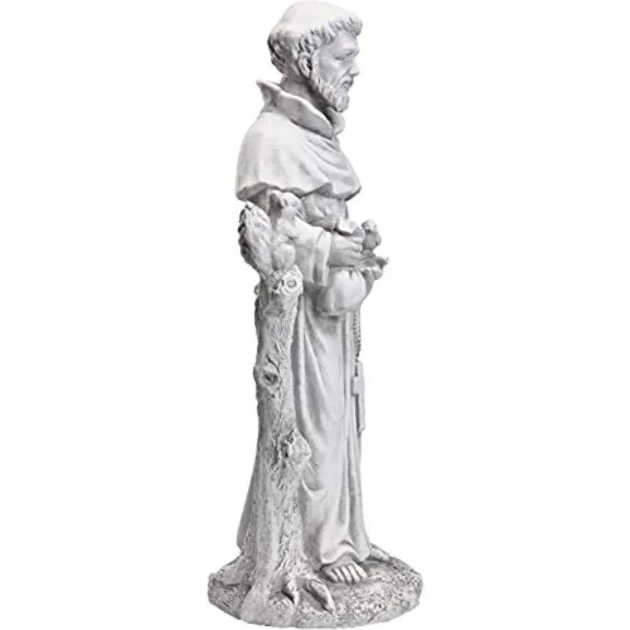 31 Inch Saint Francis of Assisi Garden Statue Magnesium Oxide Stone Grey Outdoor Yard Decor for Lawn Patio Catholic Christian G