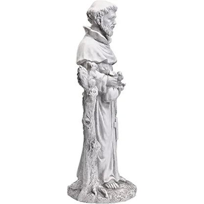31 Inch Saint Francis of Assisi Garden Statue Magnesium Oxide Stone Grey Outdoor Yard Decor for Lawn Patio Catholic Christian G