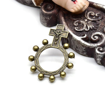Vintage Metal Cross Rosary Ring Anello Preghiera Religious Catholic Ring Jewelry Accessries Gifts