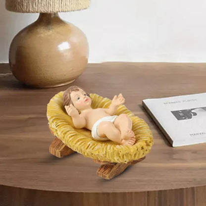 Baby Jesus in Manger Figurine Resin Christmas Nativity Holiday Gifts Crafts Christian Holy Baby Catholic Figures Jesu Statuette