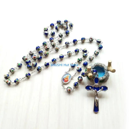for Cross Rose Rosary Necklace Catholic Christ Pendant Bead Chain Hanging Ornament for Women Men Holy Prayer Religious D57B