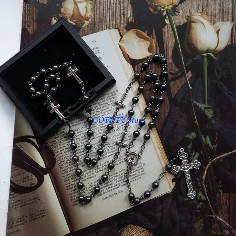367A Fashion Handmade Round Beads Catholic Rosary Necklace for Cross Pendant Religiou