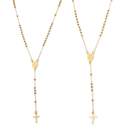 1 Piece Religious 304 Stainless Steel Prayer Beads Rosary Necklace Cross Pendant For Women Jewelry Gifts 52cm(20.5") long