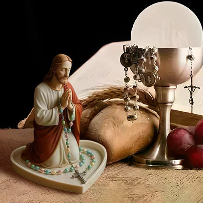 Virgin Mary Rosary Holder,Elegant Our Lady Prayer Rosary Box Religious Gift Catholic Gift, Mary And Jesus Heart Statue Tray