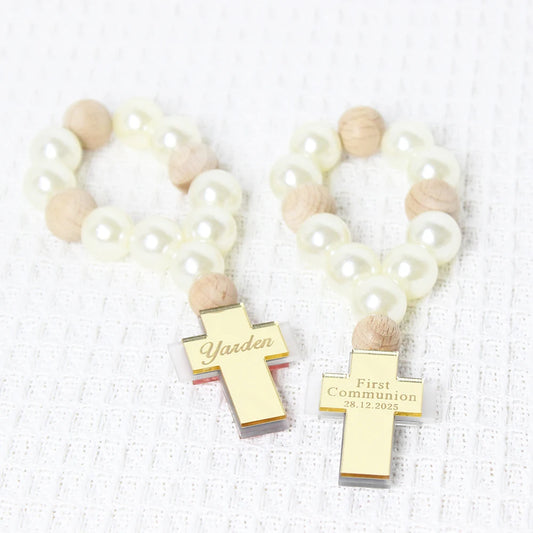 10/15/20/30pcs Personalized Engraved Acrylic Corss Baptism Rosary Favors First Communion Favors Mi Bautizo Baptism Christening