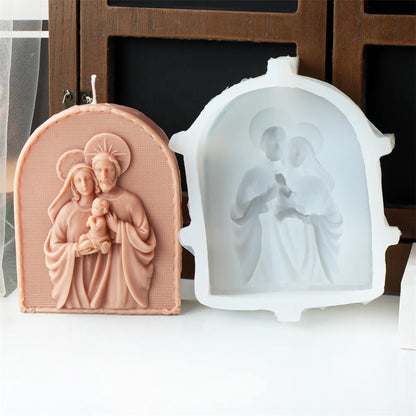 Catholic Family of Three Silicone Candle Mold Jesus Virgin Mary Figurine Resin Molds Religious Gypsum Ornaments Making Supplies