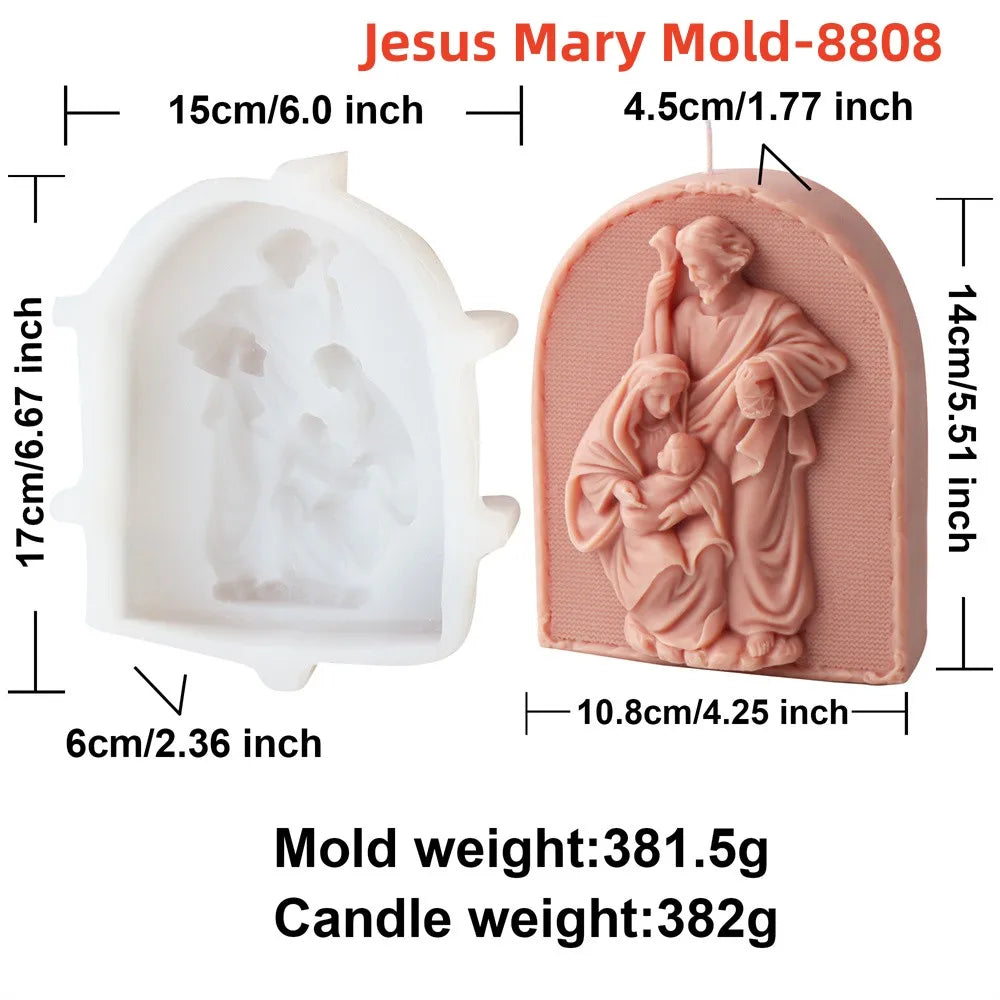 Catholic Family of Three Silicone Candle Mold Jesus Virgin Mary Figurine Resin Molds Religious Gypsum Ornaments Making Supplies