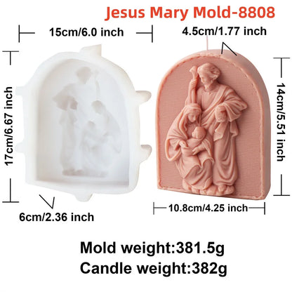 Catholic Family of Three Silicone Candle Mold Jesus Virgin Mary Figurine Resin Molds Religious Gypsum Ornaments Making Supplies