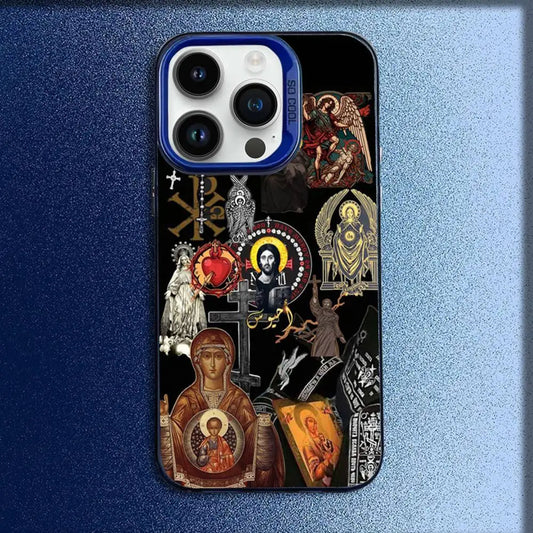 Orthodox Cross Icon Church Phone Case For iPhone 16,15,14,13,12,11,Mini,Pro,E,MAX Blue Candy Matte Shockproof Cover