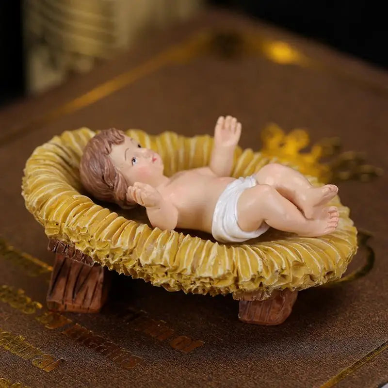 Baby Jesus in Manger Figurine Resin Christmas Nativity Holiday Gifts Crafts Christian Holy Baby Catholic Figures Jesu Statuette