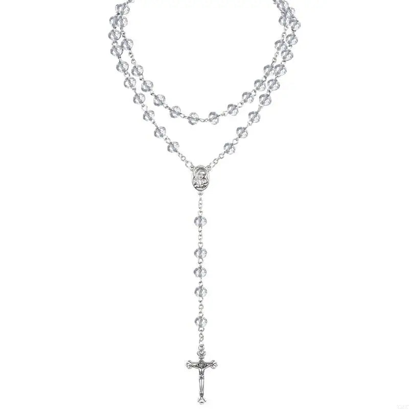 Crystal Beads Rosary Catholic Necklace Rosary First Communion Rosary Gift X3UC