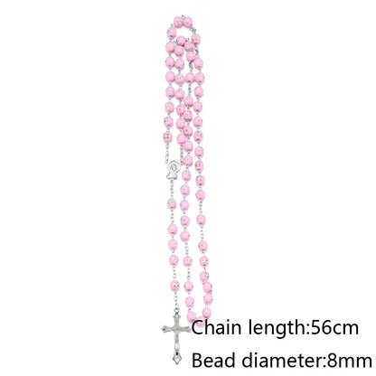 New Fashion Handmade Round Glass Bead Catholic Rosary Quality Bead Cross Necklace Beads Cross Religious Pendants Necklace