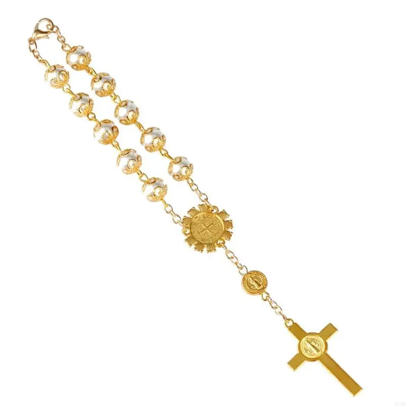 One Decade Auto Rosary Beads Catholic Bracelet Saint Benedict Crucifix Divine Mercy Gift for Women Men