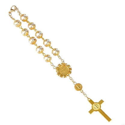 One Decade Auto Rosary Beads Catholic Bracelet Saint Benedict Crucifix Divine Mercy Gift for Women Men