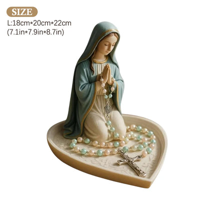 Virgin Mary Rosary Holder,Elegant Our Lady Prayer Rosary Box Religious Gift Catholic Gift, Mary And Jesus Heart Statue Tray