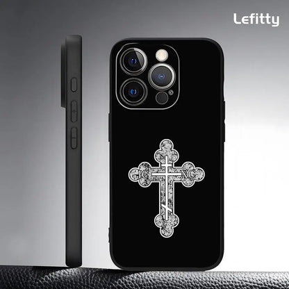 Simple Orthodox Cross Phone Case For IPhone 17 16 15 14 13 12 11 Pro Max Plus Mini Black Frosted Soft Shell Funda