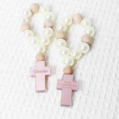 10/15/20/30pcs Personalized Engraved Acrylic Corss Baptism Rosary Favors First Communion Favors Mi Bautizo Baptism Christening