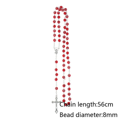 New Fashion Handmade Round Glass Bead Catholic Rosary Quality Bead Cross Necklace Beads Cross Religious Pendants Necklace