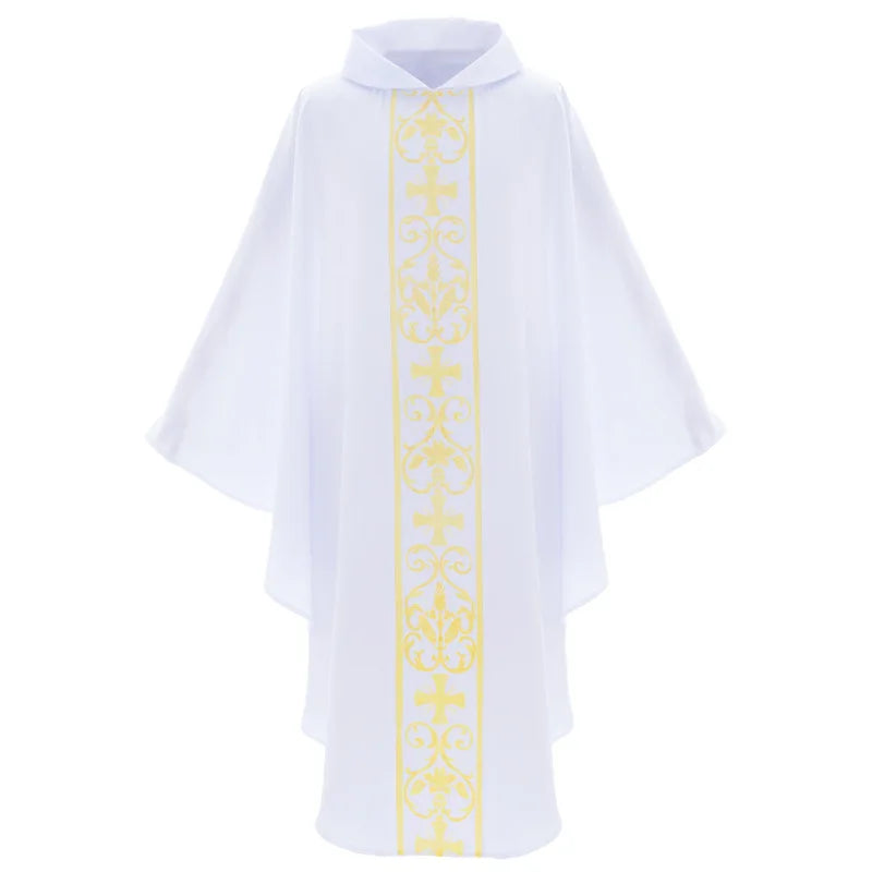 Halloween Costume Monk Church Priest Cape Cross Print Robe Dress Jesus Religion Christ Minister Clergy Men Gown Cloak for Adult