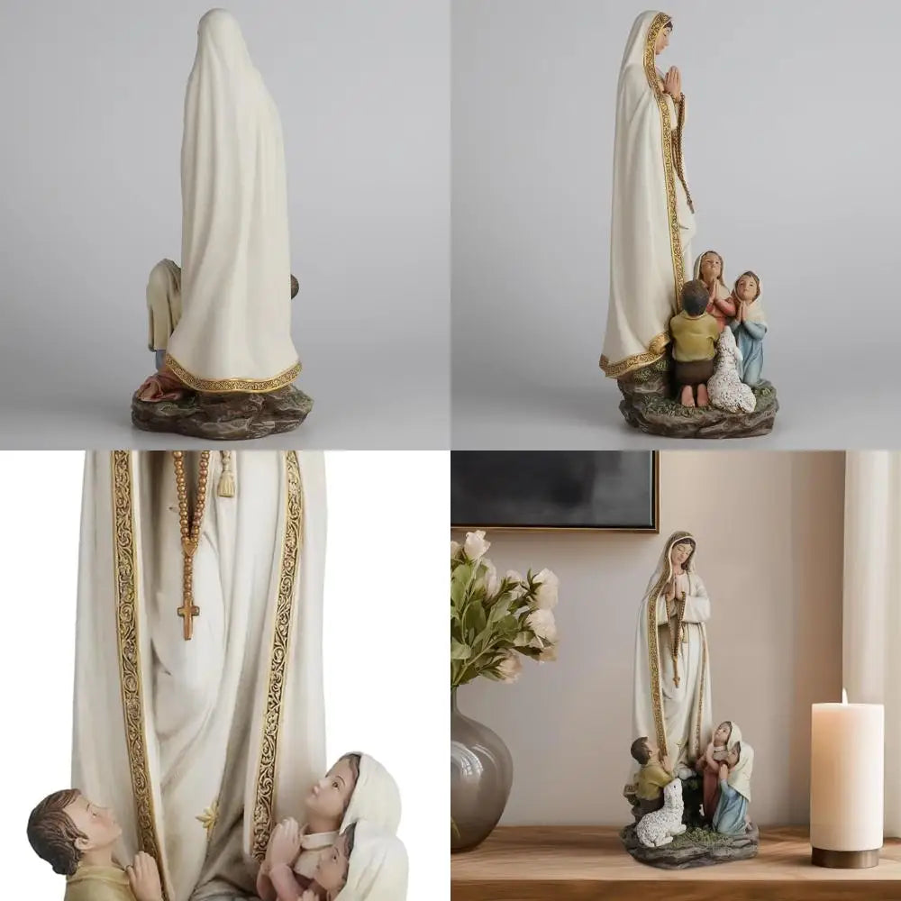12 Handcrafted Fatima Virgin Mary Statue with Kids, Blessed Catholic Home Decor