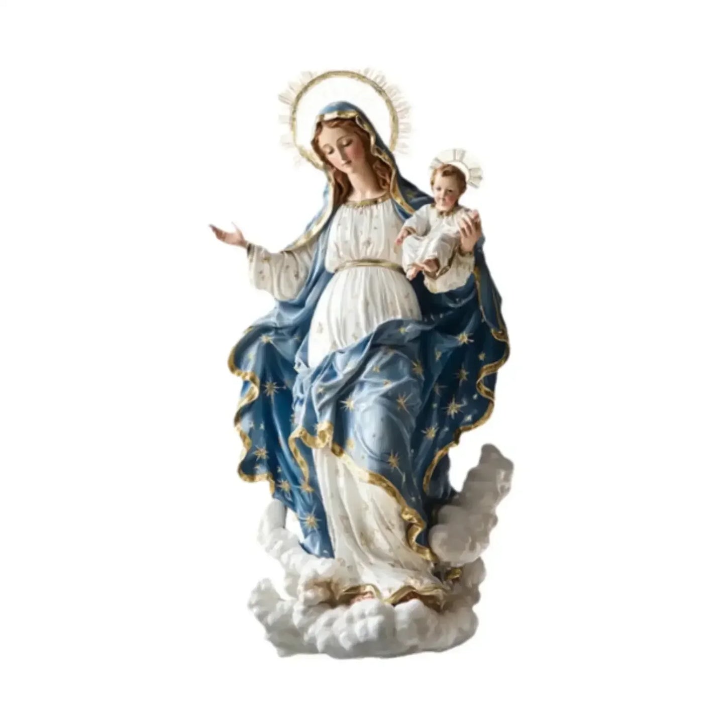 DChristmas Nativity Blessed Mary Figurine With Child Jesus Tabletop Decorative Statue