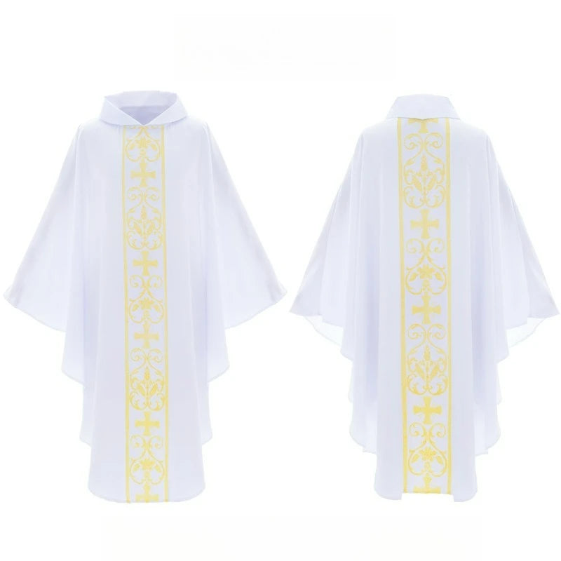 Halloween Costume Monk Church Priest Cape Cross Print Robe Dress Jesus Religion Christ Minister Clergy Men Gown Cloak for Adult