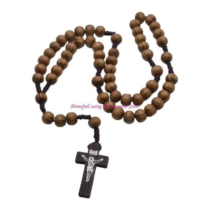 Catholic Prayer Beads Rosary Necklace with Wooden Crosses Pendant Religious Accessories for Communion and Baptisms
