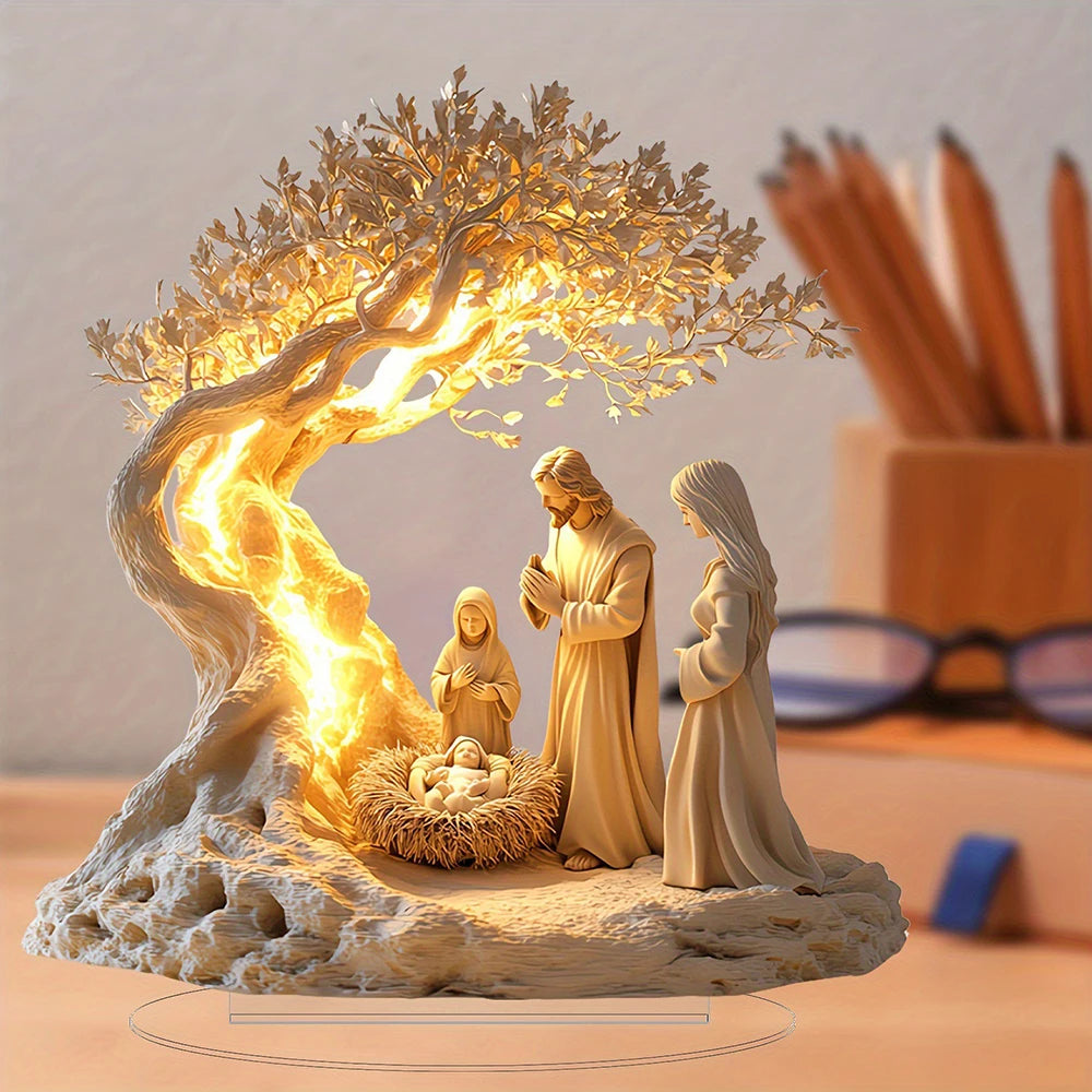 Desktop Decoration Family Statue Tree Of Life Newborn Acrylic Desktop Decoration Ornament 2D Flat Desktop Decorative Suppiles